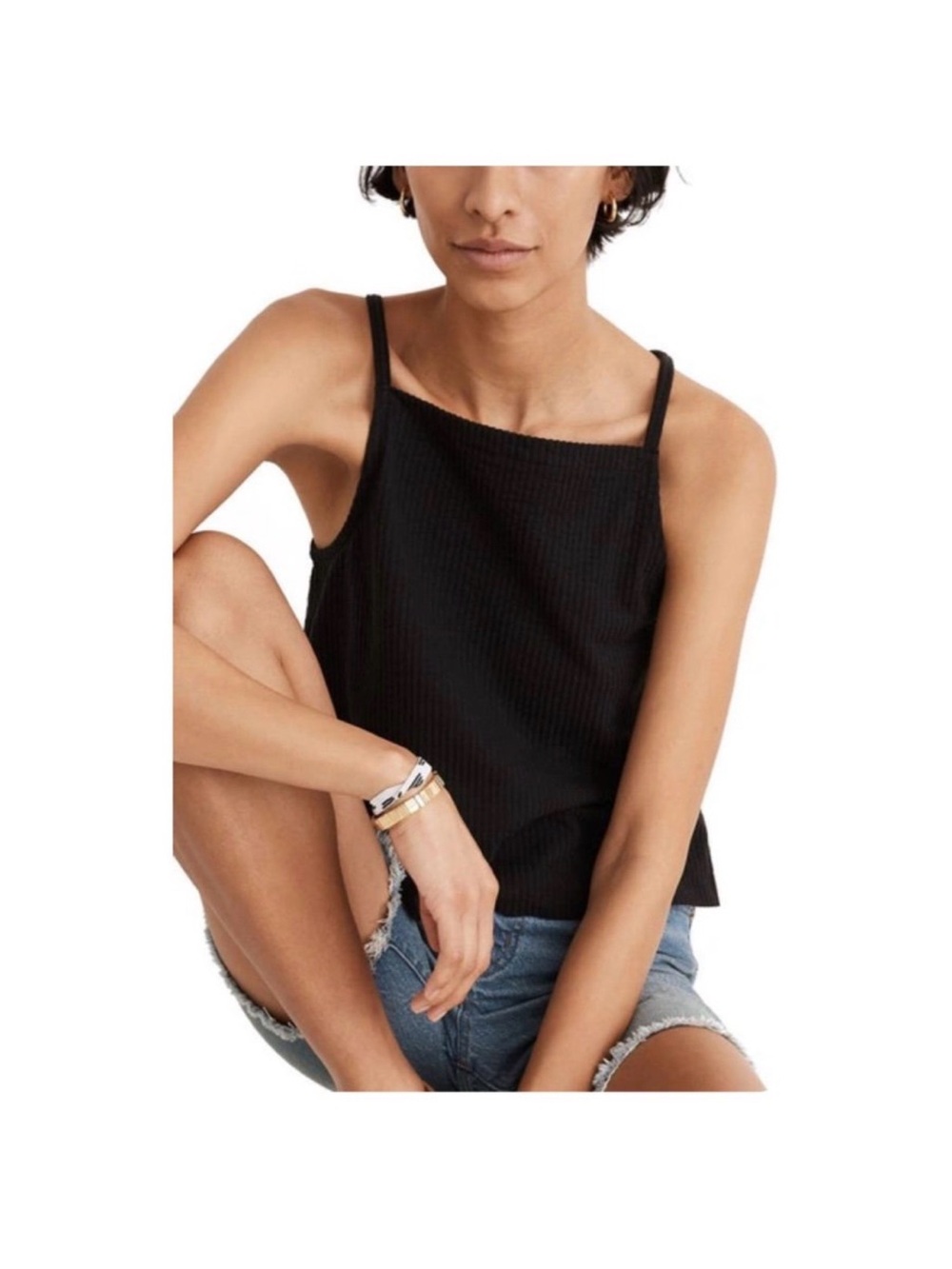 Madewell Black Ribbed Square-Neck Cami - Picture 1 of 5